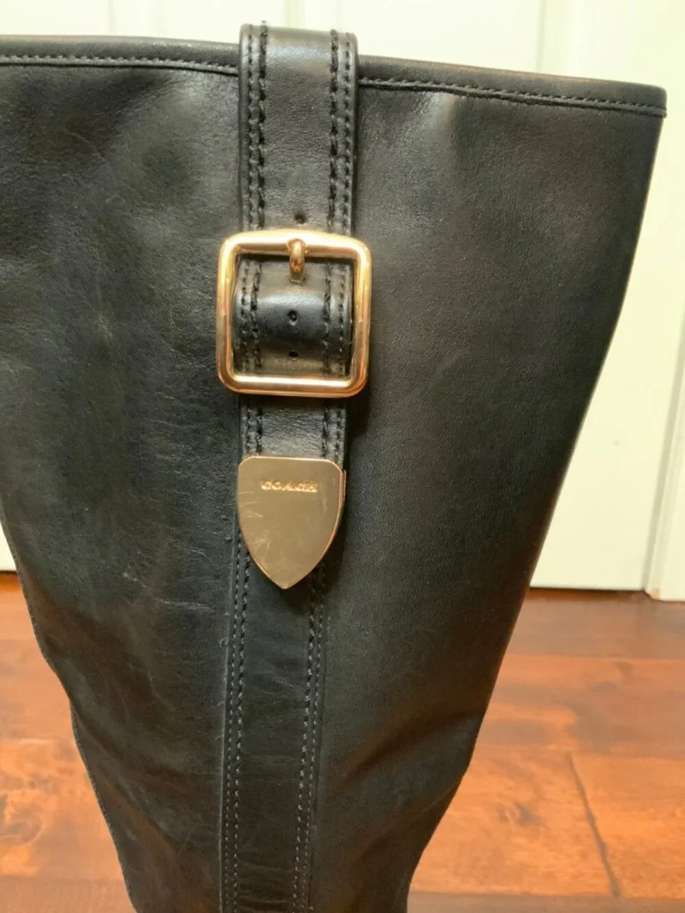 Coach Black Leather Easton Knee High Riding Boots, Size 7.5